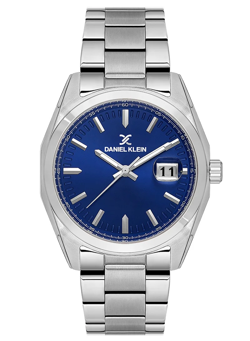 DANIEL KLEIN Men's Stainless Steel Silver Alloy Case Analog Dark Blue Round Sunray Dial Japanese Quartz Premium 50 Meters Water Resistant